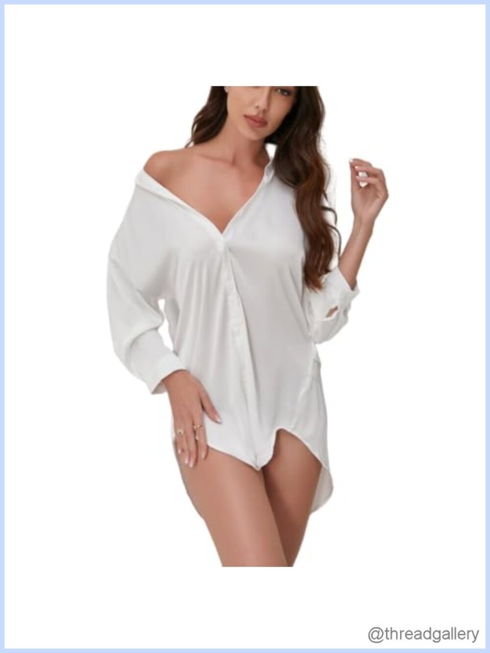 Satin Nightgown Button Down Long Sleeve Boyfriend Sleepshirt